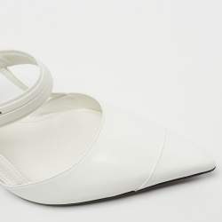 Pre Owned Prada White Leather and Rubber Pointed Toe Slingback Pumps Size 39