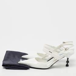 Pre Owned Prada White Leather and Rubber Pointed Toe Slingback Pumps Size 39