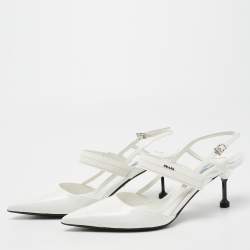 Pre Owned Prada White Leather and Rubber Pointed Toe Slingback Pumps Size 39