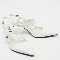 Pre Owned Prada White Leather and Rubber Pointed Toe Slingback Pumps Size 39