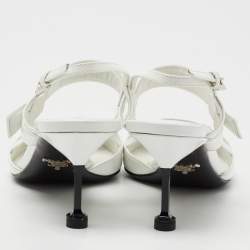 Pre Owned Prada White Leather and Rubber Pointed Toe Slingback Pumps Size 39
