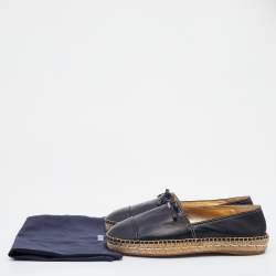 Pre Owned Prada Black Leather Bow Flat Espadrilles Size 38.5