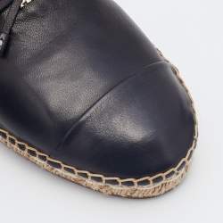 Pre Owned Prada Black Leather Bow Flat Espadrilles Size 38.5