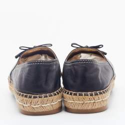 Pre Owned Prada Black Leather Bow Flat Espadrilles Size 38.5