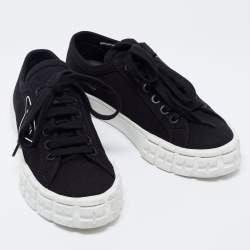 Pre Owned Prada Black Canvas Wheel Cassetta Low-Top Sneakers Size 37.5