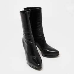 Pre Owned Prada Black Leather Platform Ankle Boots Size 35.5
