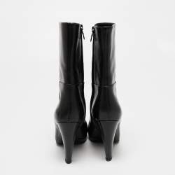 Pre Owned Prada Black Leather Platform Ankle Boots Size 35.5