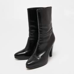 Pre Owned Prada Black Leather Platform Ankle Boots Size 35.5