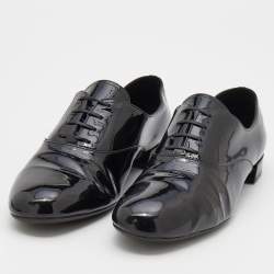 Pre Owned Prada Black Patent Leather Lace Up Oxfords Size 39.5