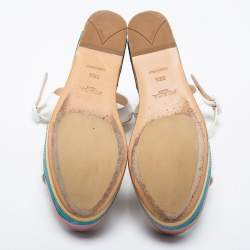 Prada Multicolor Leather Wedge Ankle Strap Sandals Size 38.5
