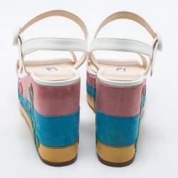 Prada Multicolor Leather Wedge Ankle Strap Sandals Size 38.5