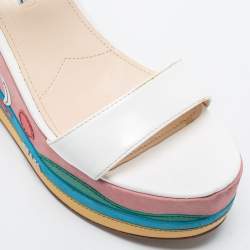 Prada Multicolor Leather Wedge Ankle Strap Sandals Size 38.5