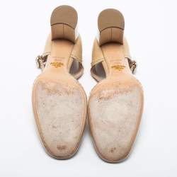 Pre Owned Prada Beige Patent Leather Ankle Strap  Pumps Size 38.5