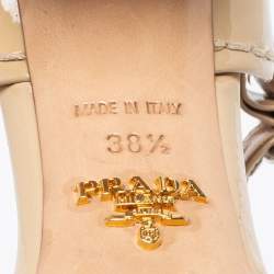 Pre Owned Prada Beige Patent Leather Ankle Strap  Pumps Size 38.5