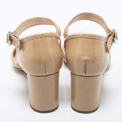 Pre Owned Prada Beige Patent Leather Ankle Strap  Pumps Size 38.5
