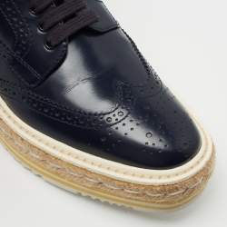 Prada Blue Leather Brogue Espadrille Platform Sneakers Size 34.5