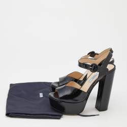 Prada Black Saffiano Patent Leather Platform Ankle Strap Sandals Size 36