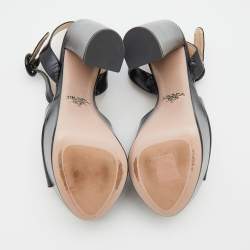 Prada Black Saffiano Patent Leather Platform Ankle Strap Sandals Size 36