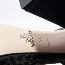 Prada Black Saffiano Patent Leather Platform Ankle Strap Sandals Size 36