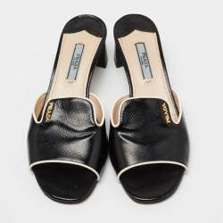Pre Owned Prada Black Saffiano Leather Slide Sandals Size 36.5