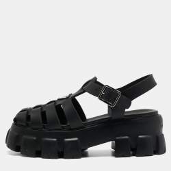 Pre Owned Prada Black Rubber Platform Sandals Size 37