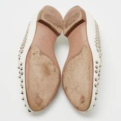 Pre Owned Prada White Leather Studded Smoking Slippers Size 37