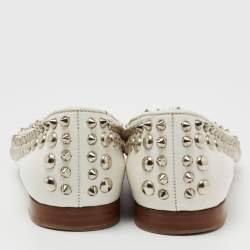 Pre Owned Prada White Leather Studded Smoking Slippers Size 37