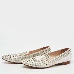 Pre Owned Prada White Leather Studded Smoking Slippers Size 37