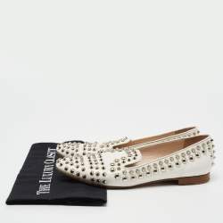 Pre Owned Prada White Leather Studded Smoking Slippers Size 37