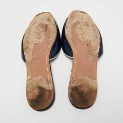 Pre Owned Prada Blue /White Saffiano Leather Slide Sandals Size 38