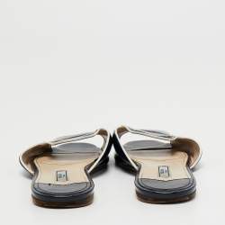 Pre Owned Prada Blue /White Saffiano Leather Slide Sandals Size 38