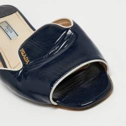 Pre Owned Prada Blue /White Saffiano Leather Slide Sandals Size 38