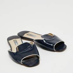 Pre Owned Prada Blue /White Saffiano Leather Slide Sandals Size 38