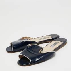 Pre Owned Prada Blue /White Saffiano Leather Slide Sandals Size 38