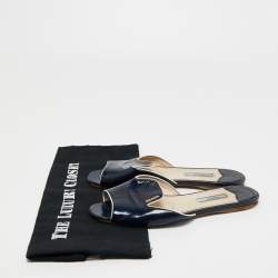 Pre Owned Prada Blue /White Saffiano Leather Slide Sandals Size 38