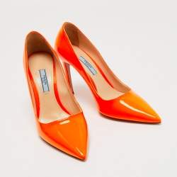 Pre Owned Prada Orange Patent Leather Pointed Toe Pumps Size 36.5