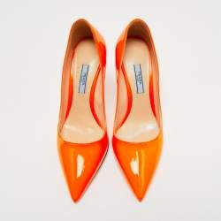 Pre Owned Prada Orange Patent Leather Pointed Toe Pumps Size 36.5