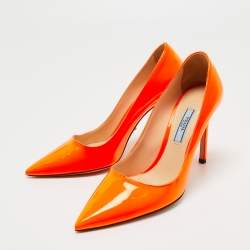 Pre Owned Prada Orange Patent Leather Pointed Toe Pumps Size 36.5