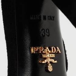 Prada Black Suede Crystal Embellished Heel Ankle Strap Sandals Size 39