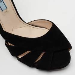 Prada Black Suede Crystal Embellished Heel Ankle Strap Sandals Size 39