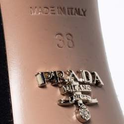 Pre Owned Prada Black Suede Ankle Strap Block Heel Platform Sandals Size 38