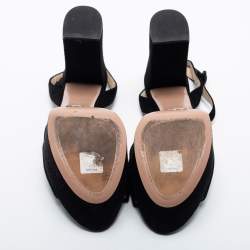 Pre Owned Prada Black Suede Ankle Strap Block Heel Platform Sandals Size 38
