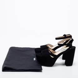 Pre Owned Prada Black Suede Ankle Strap Block Heel Platform Sandals Size 38