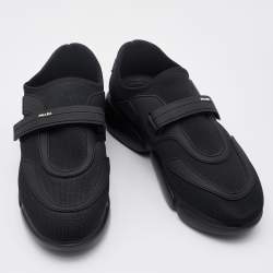 Pre Owned Prada Black Knit Fabric and Rubber Velcro Strap Low Top Sneakers Size 40