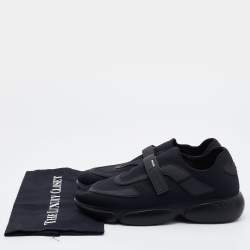 Pre Owned Prada Black Knit Fabric and Rubber Velcro Strap Low Top Sneakers Size 40