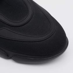 Pre Owned Prada Black Knit Fabric and Rubber Velcro Strap Low Top Sneakers Size 40