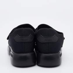 Pre Owned Prada Black Knit Fabric and Rubber Velcro Strap Low Top Sneakers Size 40