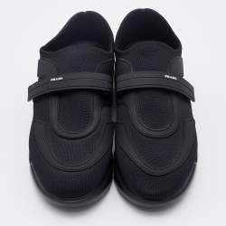 Pre Owned Prada Black Knit Fabric and Rubber Velcro Strap Low Top Sneakers Size 40