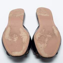 Pre Owned Prada Black Saffiano Patent Leather Crystal Embellished Flat Slide Size 40