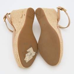 Pre Owned Prada Beige Satin Ankle Strap Wedge Espadrilles Sandals Size 37